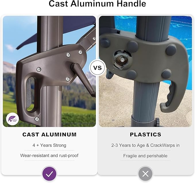 PURPLE LEAF 9' X 11.5' Rectangle Cantilever Umbrella Patio Umbrella Outdoor Aluminum Offset Hanging Umbrella with 360-degree Rotation for Pool Garden Backyard Deck, Terra