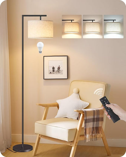 Modern Dimmable Floor Lamp for Living Room with Adjustable Color Temperature LED Bulb, ARC Standing Lamp with Remote Control, Tall Reading Lamp for Bedroom, Office, Black, E11LD05