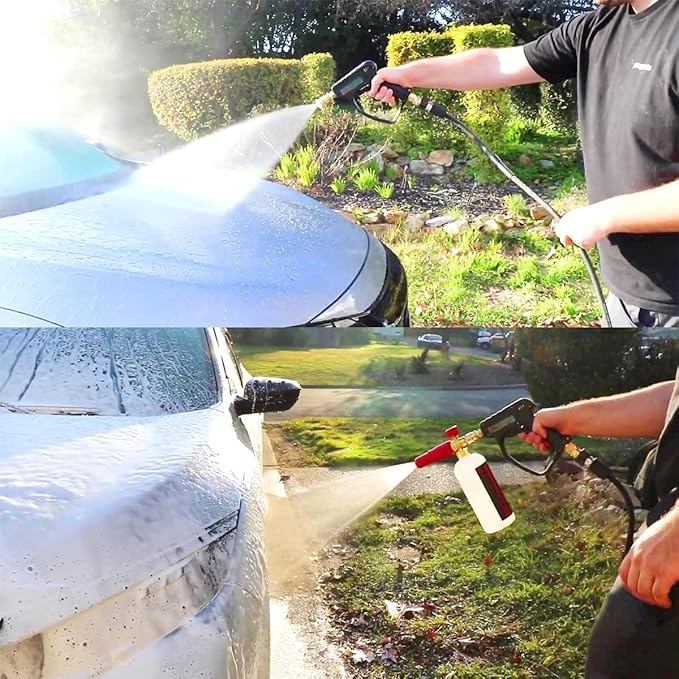 YAMATIC Short Pressure Washer Gun with Swivel, 5000 PSI Power Washer Wand Stubby Trigger Handle with 3/8" Plug & M22-14mm Male Inlet, 1/4" Quick Connect Outlet for Foam Cannon Car Wash