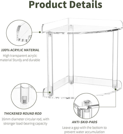 Sezanrpt 2 Tier Countertop Corner Organizer Shelf 7x7x8 Inch, Acrylic Bathroom Organizer Corner Shelf for Countertop, Clear Vanity Storage Organizer for Skincare, Cosmetics, Perfume