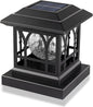 Solar Post Cap Lights, Warm White & RGB Automatic Cycling, Cracked Glass Bulb, 20 Lumens lP65 Waterproof Fit 3.6x3.6 4x4 4.5x4.5 5x5 Wood Fence Post Solar Powered Lights Black (1 Pack)