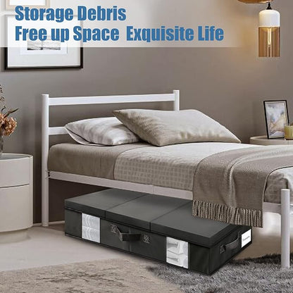 Underbed Storage Containers 3 Pack, Large Under Bed Storage Bins with Lids, Foldable Under the Bed Storage Drawer for Organizing Clothes, Shoes, Blankets, Pillows-PEVA Waterproof Material
