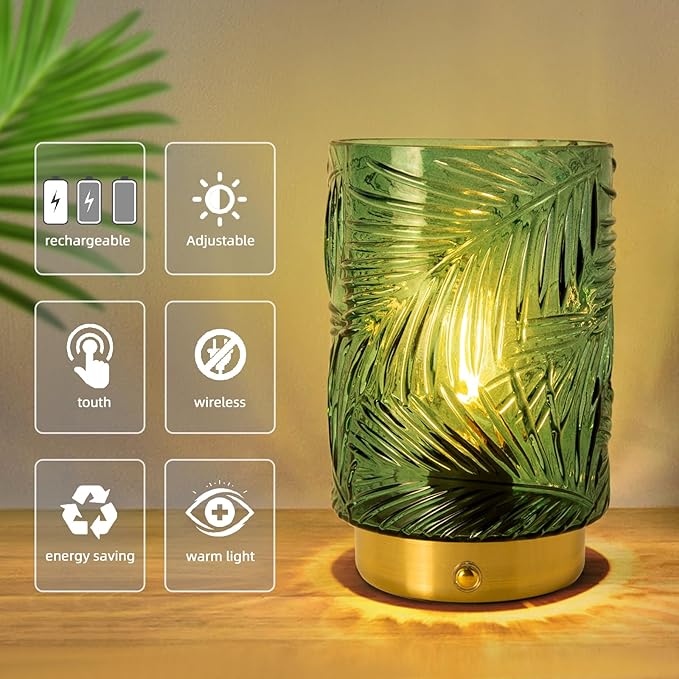 Rechargeable Battery Powered Lamp, Cordless Emergency Lamps for Power Outage, Decorative Small Accent Lamps for Entryway/Stairway/Bathroom/Corner, Dimmable Glass Battery Operated Table Lamp Indoor