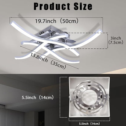 24W Modern LED Ceiling Light Fixture, 19.7 Inch Curved Wave Ceiling Lamp for Bedroom, Kitchen, Hallway, Foyer Library Dining Room Silver 6000K Modern Ceiling Light Fixture
