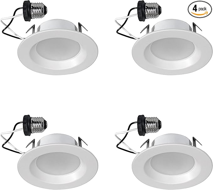LEDVANCE Sylvania 4” LED Recessed Lighting Downlight with Integrated Trim, 8W=50W, Dimmable, 550 Lumens, White 3000K, Wet Rated/UL/Energy Star - 4 Pack (62027)