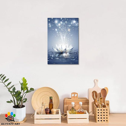 GUTTATY Zen Floral Canvas Wall Art, Water Lily Bloom Picture, Lotus Flower Canvas Art Print, Spiritual Zen Wall Picture, Meditation Spiritual Zen Flower Print for Yoga Spa Spiritual Room 32x48 inch