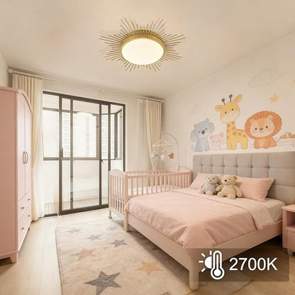 D23.6 In. LED Dimmable Ceiling Lights Flush Mount, Kids Ceiling Light Fixture, Nursery Light Fixture Brass Firework Flower Ceiling Light for Kids Room Bedroom Nursery Ceiling Light 5CCT 2700K-5000K
