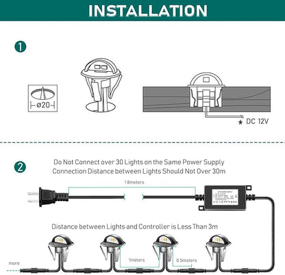 30pcs LED Deck Lights Low Voltage IP65 Waterproof Recessed LED Deck Lighting, Half Moon F1.38 Yard Garden Patio Step Landscape Pathway Decor Lamps, Warm White