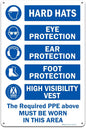 Brimar - 12" x 18" - The Required PPE Must Be Worn Sign - .055″ Polyethylene Plastic - International Mandatory Symbols - Easy Installation