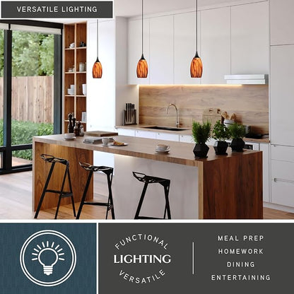 VAXCEL Milano Mini Pendant for Kitchen Island, Oil Rubbed Bronze, Smoky Fire Glass, Dimmable Ceiling Mounted Lighting, Adjustable Height