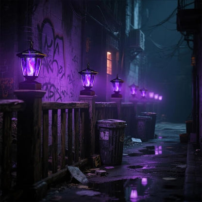 Dynaming Solar Flame Post Cap Lights Outdoor, Halloween Flickering Purple Flame Post Lights, Solar Powered LED Lantern Waterproof for Garden Deck Fence Patio, Fit 4x4, 5x5 or 6x6 Wooden Posts, 4 Pack
