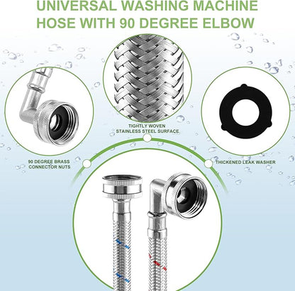 4ft Stainless Steel Washing Machine Hose with 90 Degree Elbows 2 Packs Braided Premium Washer Hoses Supply Lines-Washer Hoses 4ft Hot and Cold Striped Water Connection-by MIFLUS