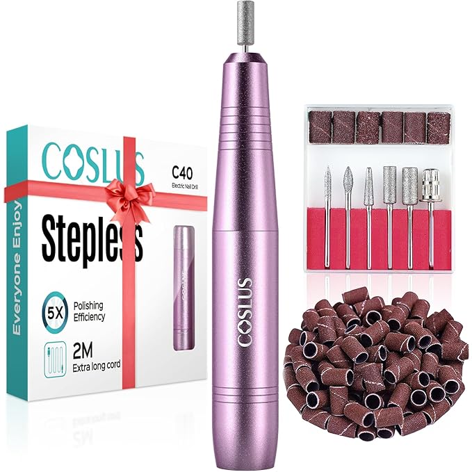 COSLUS Electric Nail Drill File Professional: for Acrylic Gel Dip Powder Nails Portable Nail Machine Kit Manicure Pedicure Tools Polishing Set with Nail Drill Bits Sanding Bands