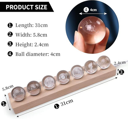 3D Crystal Solar System Crystal Ball with Led Lamp Base Galaxy Jupiter Saturn Moon Earth Solar System Space Astronomy Planets Globe Ball Astrophysics Gift Night Light Kids Adults Gift