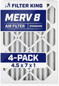 Filter King 4.5x7x1 Air Filter | 4-PACK | MERV 8 HVAC Pleated A/C Furnace Filters | MADE IN USA | Actual Size: 4.5 x 7 x .75"