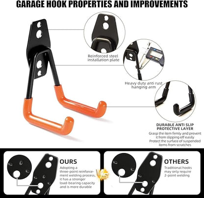 CRXCRC 6-Pack Small Square Heavy Duty Garage Hooks, Ideal for Hanging Ladders, Bikes, Tools, Garage, Garden, Basement, Shed, Utility Room Storage (Orange)