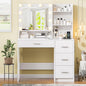 Vanity Desk with Lighted Mirror, White Vanity with 4 Drawers,Makeup Vanity with Storage Shelves and Power Outlet,10 Lights with 3 Color Modes Brightness Adjustable for Girls’ Bedroom (White)