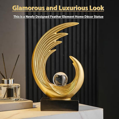 FJS Gold Modern Art Statue Decor, Coffee Table Bookshelf Shelf Decor Accents, Abstract Feather Sculpture Decorations for Dining Room Living Room Office