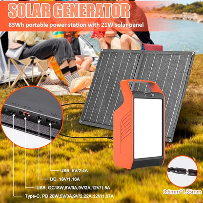 Takki 120W Peak Solar Generator with 21W Panel 83Wh Portable Power Station Solar Power Bank with 110V AC Outlet for Camping Home Use Outdoor Emergency Fan Laptop Hurricane