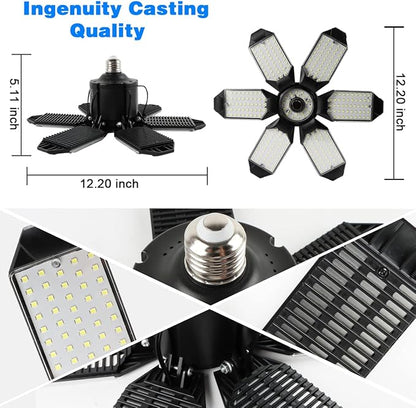Garage Lights - 2Pack Super Bright 32000LM LED Garage Ceiling Light 6500K LED Shop Light w/ 6 Deformable Panels Screw in E26/E27 Socket Light Bulbs for Workshop Storage Warehouse Attic