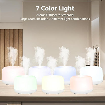 Essential Oil Diffuser 500ml - Remote Control Aromatherapy Humidifier, 7 Color LED Lights, Whisper Quiet, Auto Shut-Off,Small Humidifier for Bedroom Quiet