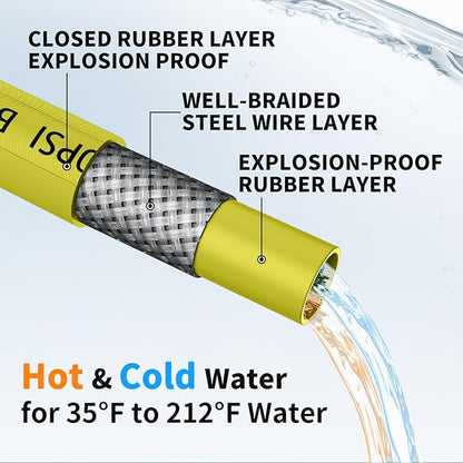 POHIR 50ft Pressure Washer Hose 3/8" 4800 PSI, Power Washer Hose with 3/8 Quick Connect, Hot & Cold Water Hose Max 248°F, Commercial Industrial Grade Steel Wire Braided Kink Proof Extension Hose