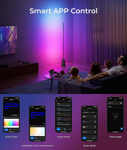 RGBCW Corner Floor Lamp, Smart Floor Lamp pro, Upgraded 1500lm, 16 Million Colors, Music Sync,2700-6500K, LED Corner Lamp with Alexa & Google Compatible, Led Floor Lamps for Living Room Bedroom Gaming