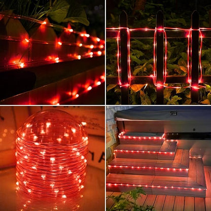 Jnaurb Solar Rope Lights, 2 Pack Total 66ft 200LED Solar String Lights, 8 Modes Waterproof Solar Outdoor Light, Flexible Clear Trampoline Light for Garden Yard Patio Deck Porch Pool Tree Decor - Red