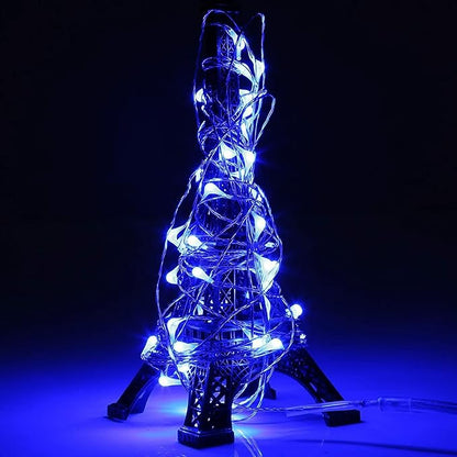 RUICHEN Silver Wire Fairy Lights Plug in 33 Ft 100 LED String with Spool, Blue