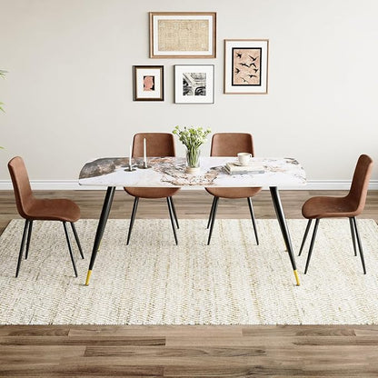 Modern Dining Table Set for 4, 62'' Sintered Stone Dining Table with 4 Chairs, Easy to Assemble