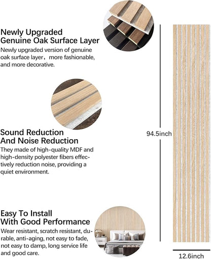 Wood Slat Wall Panel - 2 PCS Slat Wall Paneling, Natural Oak Wood Veneer Sound Dampening Wall Panels - Wood Panels for Wall 12.6" W x 94.5" L