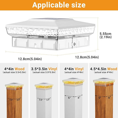 btfarm 4x4 Solar Post Cap Lights Outdoor, 2 Modes 16 LED Fence Deck Post Lights, 8 Pack Waterproof White Solar Powered Lighting Outside Fit 4x4 3.5x3.5 Wooden/Vinyl for Porch Patio Garden