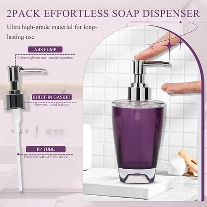 4-Piece Classic Purple Acrylic Bathroom Accessories Set — Soap Dispenser, Toothbrush Holder, Soap Dish & Mouthwash Cup, Vanity Countertop Organizer for Purple Boho Bathroom Decor