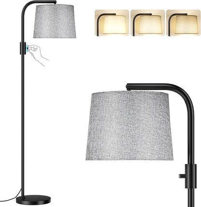 Ambimall 𝐅𝐮𝐥𝐥𝐲 𝐃𝐢𝐦𝐦𝐚𝐛𝐥𝐞 Floor Lamp - Floor Lamps with 9W 𝐋𝐄𝐃 Bulb, Standing Lamps for Living Room with Adjust Head, Modern Standing Tall Light Rotary Switch for Office(Black and Grey)