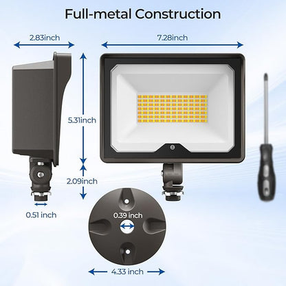 CINOTON 55W LED Flood Light 3CCT (3000K/4000K/5000K), 7700LM Dusk-to-Dawn Photocell Outdoor Security Lighting, 120V IP65 Aluminum Wall Pack for Porch/Barn, 180° Knuckle Mount, 2 Modes, ETL, 2 Pack