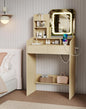 Small Makeup Vanity Desk for Girls with Lighted Mirror, 26.5” W Dressing Table with 2 Drawers and Power Outlet, 3 Light Modes & Adjustable Brightness, Vanity Table for Women Bedroom,Natural