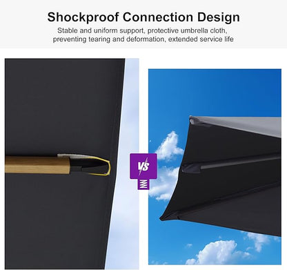 PURPLE LEAF 10‘ x 13’ Rectangle Patio Cantilever Umbrella With Base Large Hanging Umbrella Teak Finished Aluminum Frame Windproof Offset Outdoor Sun Umbrellas for Beach Pool Deck, Grey