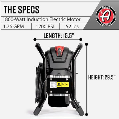 Adam's Pro Series Electric Pressure Washer 2.0 (Complete Kit) - Professional Powerful Detailing Car Washing Pressure Sprayer, Includes Snub Nose, Wall Mount & Pressure Washer Tips | 1200 PSI, 1.76 GPM