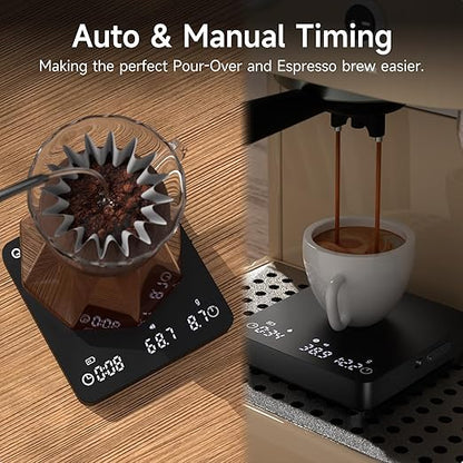 Digital Coffee Scale, 2kg/0.1g High Precision Mini Espresso Coffee Scale with Timer, Rechargeable, for Espresso and Pour-Over Coffee