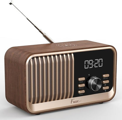 Fuse Hark Bluetooth Radio Speaker | Wireless 10W Charger | FM Radio Speaker with Bluetooth & AUX Input | Alarm Clock | 3 Level Dimmer | Charging Block Included