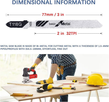TAROSE 10-Piece T118G 3 Inch 32 TPI Assorted T-Shank Jig Saw Blades Set for Cutting Metal