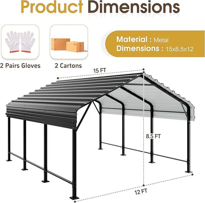 JAMFLY Carport, Heavy Duty Carport Canopy with Galvanized Steel Roof and Frame, Metal Car Garage Upgraded Extra Large Garage for Pickup, Boat, Car and Tractors