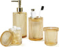 KASUNTING Gold Bathroom Accessories 4 Pcs, Gold Glass Soap Dispenser and Toothbrush Holder Set, Qtip Holder Set, Glass Bathroom Soap Dispenser Set, Yellow Orange Bathroom Decor