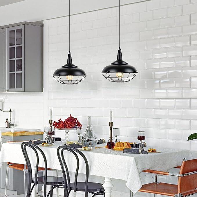 HMVPL Plug In Hanging Light Fixtures, Black Cage Plug In Pendant Light, Metal Outdoor Chandelier for Gazebo Porch, industrial Farmhouse Hanging Lamp for Kitchen Island Dining Room Bedroom Sink Hallway