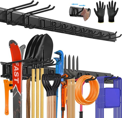 64'' All-Metal Garage Tool Organizer Wall Mount – Heavy-Duty Tool Rack Holds 680 lbs, Adjustable Hooks for Garage, Yard, and Garden Equipment