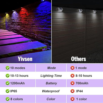 Yivsen Solar Fence Lights, Warm White & RGB Fence Lights Outdoor Step Lights Outdoor Waterproof LED Solar Lighting for Outside, Backyard, Patio, Deck, Stair Handrail, Pool and Wall(8 Pack,Black)