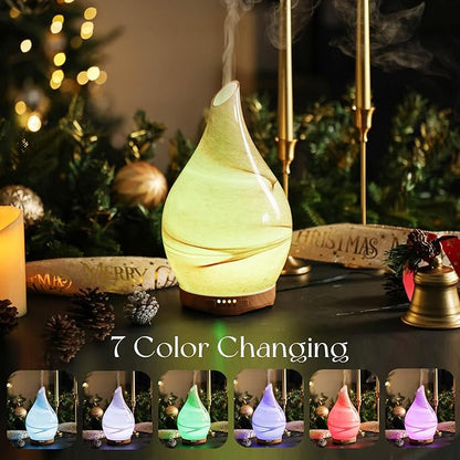 Porseme 280ml Essential Oil Diffuser Glass Color Changing Aroma Air Diffusers Aromatherapy Ultrasonic Cool Mist Humidifier 7 Running Hours Waterless Auto-Off for Sleeping, Yoga, Office, Spa (Desert)