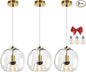 9.1in Large Clear Glass Pendant Light for Kitchen Island – 3-Pack with Extra LED Bulbs & 4.92ft Adjustable Cord | Modern Minimalist Lighting for Dining Room, Living Room, Entryway
