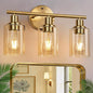 Zarbitta 3-Light Bathroom Light Fixtures, Brushed Gold Vanity Light, Farmhouse Wall Lights with Amber Glass Shades, Bathroom Wall Lamp for Mirror Kitchen Bedroom Hallway Living Room