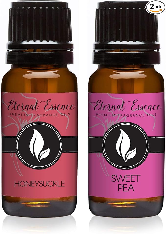 Eternal Essence Oils 2 Pack 10ml Premium Fragrance Oil - Honeysuckle & Sweet Pea - for Candle, Soap Making, Aromatherapy, Diffusers, Home Care, & Humidifiers